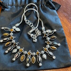 Brighton Silver Plated Brown and Iridescent beaded Statement Necklace